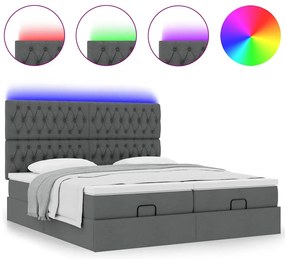 vidaXL Οθωμανικό κρεβάτι με στρώματα&amp;LEDs Σκούρο γκρι 160x200cm ύφασμα