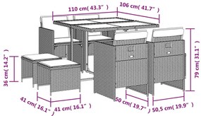 vidaXL Σετ Τραπεζαρίας Κήπου 9 τεμ Μαύρο από Συνθ. Ρατάν με Μαξιλάρια