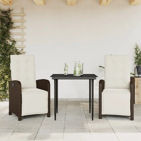 vidaXL Σετ Επίπλων Bistro 3 τεμ. Καφέ Συνθετικό Ρατάν με Μαξιλάρια