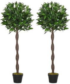 Outsunny Σετ 2 Τεχνητών Δέντρων Δάφνης, 120 cm, Τεχνητά φυτά σε τσιμεντένια γλάστρα, πλαστικά φυτά για εσωτερικούς και εξωτερικούς χώρους, πράσινο