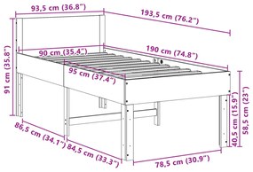 Σκελετός Κρεβατιού Χωρίς Στρώμα 90x190 εκ Μασίφ Ξύλο Πεύκου - Καφέ