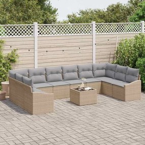 vidaXL Σέτ φαγητού για κήπο με μαξιλάρι 11 pcs Μπεζ, Ανοιχτό Γκρι