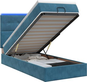 vidaXL Κρεβάτι Ottoman με Στρώμα και LED Σκούρο Μπλε 90 x 200 cm