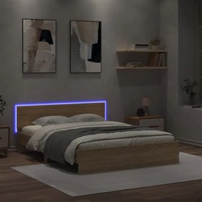 Πλαίσιο Κρεβατιού με Κεφαλάρι/LED Sonoma δρυς 150x200 εκ. - Καφέ