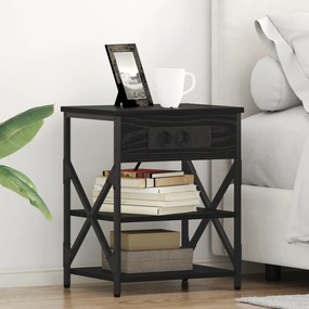 vidaXL Κομοδίνο με Σταθμό Φόρτισης 2 pcs Μαύρη δρυς Επεξεργασμένο ξύλο