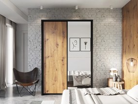 Ντουλάπα Fresno 122, Artisan δρυς, Μαύρο, 218x160x57cm, 167 kg, Πόρτες ντουλάπας: Ολίσθηση, Αριθμός ραφιών: 5, Αριθμός ραφιών: 5 | Epipla1.gr
