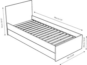 Κρεβάτι παιδικό Simple-Μαύρο - Λευκό - 95.50Χ206.00Χ90.00cm