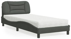 Κρεβάτι με Στρώμα Σκούρο Γκρι 80x200 εκ. Υφασμάτινο - Γκρι