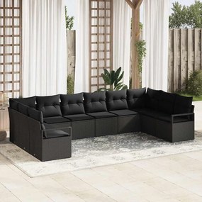 vidaXL Σετ Καναπέ με μαξιλάρι 10 pcs Μαύρο συνθετικό ρατάν