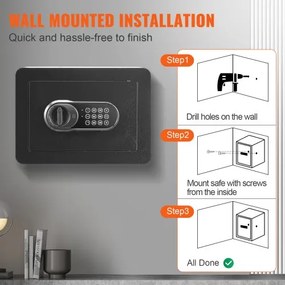 VEVOR Safe, 0.5 Cubic Feet Home Safe, Steel Security Safe with Digital Keypad and 2 Keys, Wall-Mounted Cabinet Safe Protect Cash, Gold, Jewelry, Documents for Home, Hotel, 13.8 x 9.8 x 9.8 inches