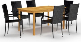 vidaXL Σετ Τραπεζαρίας Κήπου 7 Τεμαχίων Μαύρο