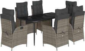 vidaXL Σετ Τραπεζαρίας Κήπου 7 τεμ. Γκρι Συνθ. Ρατάν με Μαξιλάρια