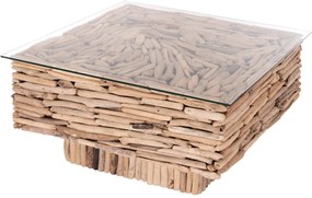 ΤΡΑΠΕΖΙ ΣΑΛΟΝΙΟΥ ΤΕΤΡΑΓΩΝΟ SPARROW HM9960 DRIFTWOOD--ΓΥΑΛΙ 95x95x51,5Υεκ.