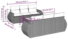 Καναπές Σετ 7 Τεμαχίων Μαύρο Συνθετικό Ρατάν με Μαξιλάρια - Μαύρο