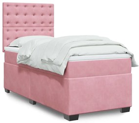 vidaXL Κρεβάτι Boxspring με Στρώμα Ροζ 80 x 200 εκ. Βελούδινο