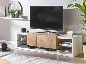 Τραπέζι Tv Berwyn 110, Ανοιχτό χρώμα ξύλου, Άσπρο, 160x40x42cm, 41 kg | Epipla1.gr