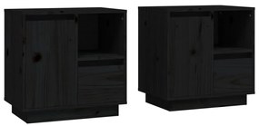 vidaXL Κομοδίνα 2 τεμ. Μαύρα 50x34x50 εκ. από Μασίφ Ξύλο Πεύκου