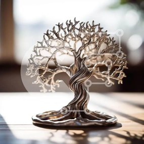 Intra Συλλεκτικό Ξύλινο Παζλ Plywood 4mm - Ασημένιο γλυπτό δέντρου σε ξύλινο τραπέζι Σε Ξύλινο Κουτί - Διαστάσεις: 10x10 cm – 25 κομμάτια