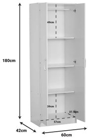 Ντουλάπα Jonar δίφυλλη λευκό χρώμα μελαμίνης 60x42x180εκ 60x42x180 εκ.