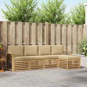 vidaXL Σειρά Καναπέ Εξωτερικού 5 pcs Λευκό και Μπεζ Πολυεστέρας