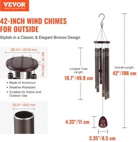 VEVOR Wind Chimes for Outside 1067 mm Aluminum Memorial Deep Tone Wind Chimes