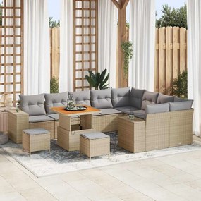 vidaXL Σετ Καναπέ Κήπου Ρυθμιζόμενο ύψος 12 pcs Μπεζ συνθετικό ρατάν