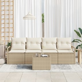 vidaXL 5 Τεμαχίων Σετ Καναπέ Κήπου με Μαξιλάρια Μπεζ Πολυ Ρατάν