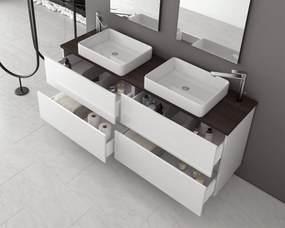 Drop Luxus 160x41 White Gloss MDF - Πάγκος με Νιπτήρα &amp; Καθρέπτες Led