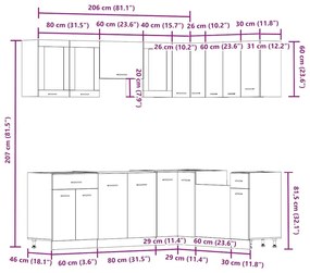 11 τεμαχίων Υπουργικό Συμβούλιο Κουζίνας Set Παλαιωμένο ξύλο - Καφέ