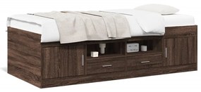Καναπές-Κρεβάτι με Συρτάρια Καφέ Δρυς 90x190 εκ. Επεξ. Ξύλο - Καφέ