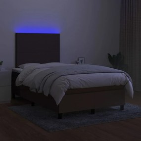 vidaXL Κρεβάτι Boxspring με Στρώμα &amp; LED Σκ.Καφέ 120x200 εκ Υφασμάτινο