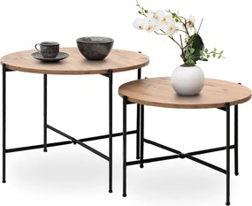 Σετ τραπεζάκια σαλονιού Zayden Megapap 2 τμχ χρώμα pine oak 65x65x52εκ.