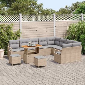 vidaXL Σετ Καναπέ Κήπου με μαξιλάρι 12 pcs Μπεζ Πολυ ράταν