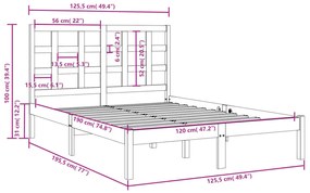 vidaXL Πλαίσιο Κρεβατιού 120 x 190 εκ. από Μασίφ Ξύλο Small Double