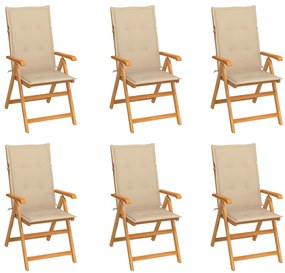 vidaXL Καρέκλες Κήπου 6 Τεμαχίων από Μασίφ Ξύλο Teak με Μπεζ Μαξιλάρια