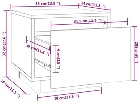 Κομοδίνα 2 τεμ. Λευκά 35 x 34 x 32 εκ. από Μασίφ Ξύλο Πεύκου - Λευκό