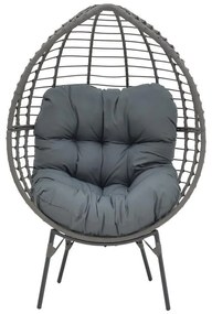 Καρέκλα - Πολυθρόνα Nestie wicker rattan γκρι-μεταλλικό γκρι πόδι-γκρι μαξιλάρι 102x80x155 εκ. 102x80x156 εκ.