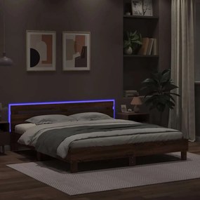 vidaXL Πλαίσιο Κρεβατιού με Κεφαλάρι/LED Καφέ δρυς 200x200 εκ.