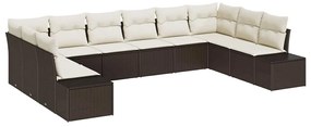 vidaXL Σετ Καναπέ Κήπου με μαξιλάρι 10 pcs Καφέ Πολυ ράταν