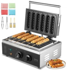 VEVOR 6PCS Commercial Waffle Stick Maker Waffle Baker Hot Dog Waffle Iron 1500W