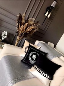 Διχρωμία βελούδινη μαξιλαροθήκη με φούντες Εκρού 43x43 cm