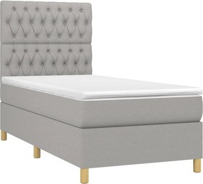 vidaXL Κρεβάτι Boxspring με Στρώμα Ανοιχτό Γκρι 100x200 εκ. Υφασμάτινο