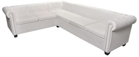 vidaXL Γωνιακός Καναπές Chesterfield 6 Θέσεων Λευκός από Συνθετικό Δέρμα