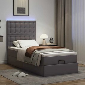 VidaXL Οθωμανικό κρεβάτι με στρώμα & LEDs Grey 100x200cm Faux Leather