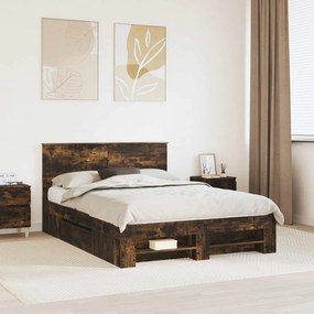 vidaXL Σκελετός Κρεβατιού με κεφαλάρι Καπνιστό Δρύς 140 x 200 cm