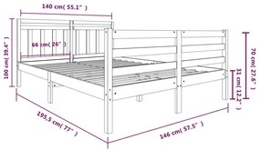 Πλαίσιο Κρεβατιού Γκρι 140 x 190 εκ. από Μασίφ Ξύλο - Γκρι