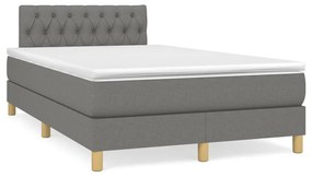 vidaXL Κρεβάτι Boxspring με Στρώμα & LED Σκ.Γκρι 120x190εκ. Υφασμάτινο