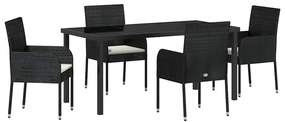 vidaXL Σέτ φαγητού για κήπο με μαξιλάρι 5 pcs Μαύρο Πολυ ράταν
