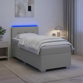 vidaXL Κρεβάτι Box Spring με Στρώμα και LED Ανοιχτό γκρι 80 x 200 cm