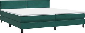 vidaXL Κρεβάτι Boxspring με Στρώμα &amp; LED σκούρο πράσινο 180x220cm Βελούδινο